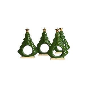 4 Vintage Christmas Tree Ceramic Napkin Rings, Holiday Home and Table Decor